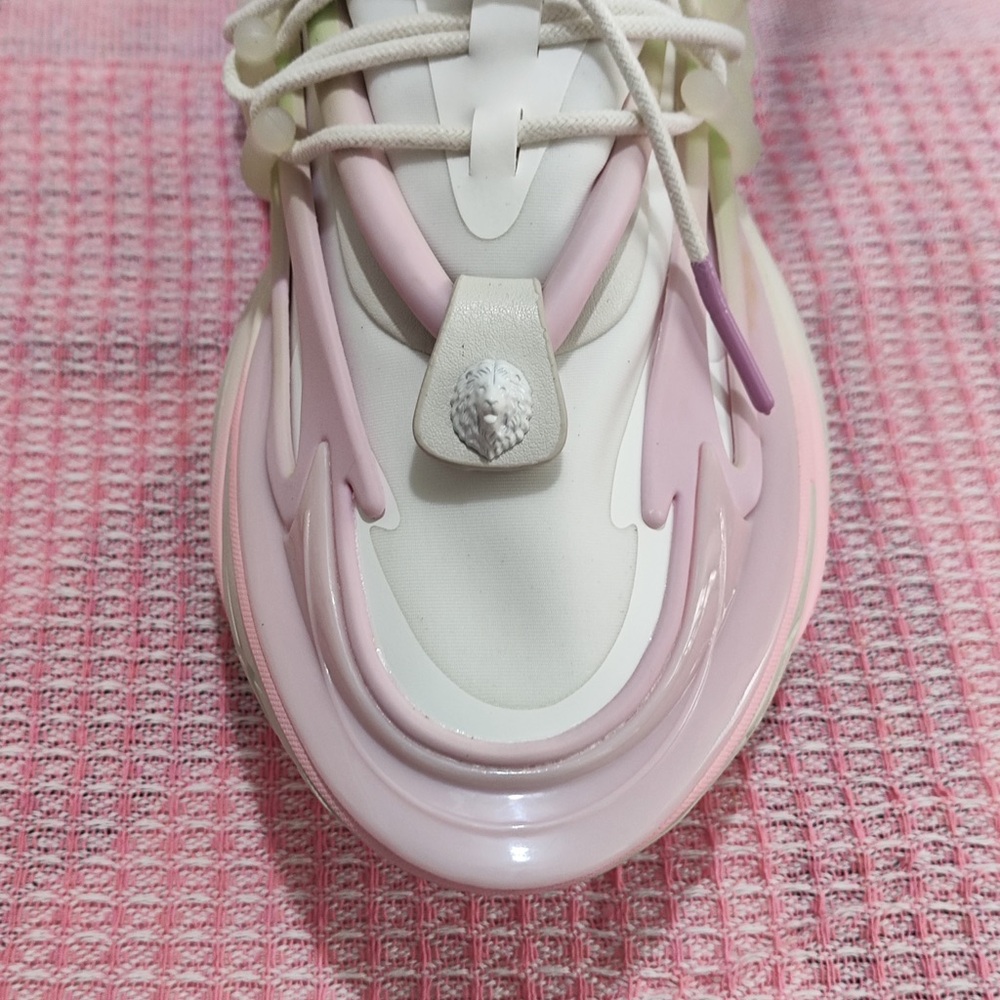 Balmain Women White Sneakers with Pink and Green Accents - Picture 4 of 11